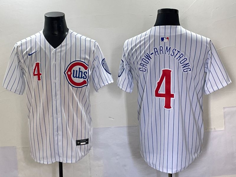 Men 2025 Chicago Cubs #4 Crow-Armstrong White Stripe Fashion Nike MLB Jersey style 7031
